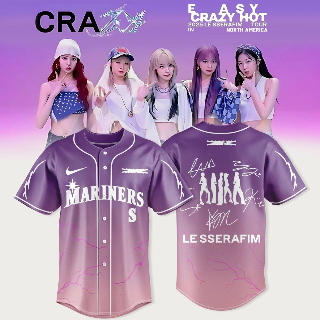 Seattle Mariners Easy Crazy Hot 2025 Le Sserafim Tour Anime Baseball Jersey
