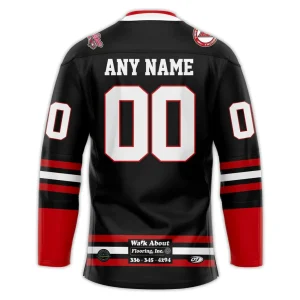 Back of the customizable Carolina Thunderbirds 2025-26 hockey jersey showing 'ANY NAME' and number '00' in white with red trim.