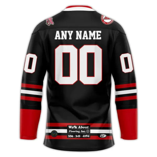 Back of the customizable Carolina Thunderbirds 2025-26 hockey jersey showing 'ANY NAME' and number '00' in white with red trim.