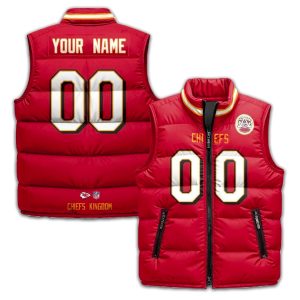 Custom Kansas City Chiefs Puffer Jacket: Unisex, Warm, Zipper Pockets