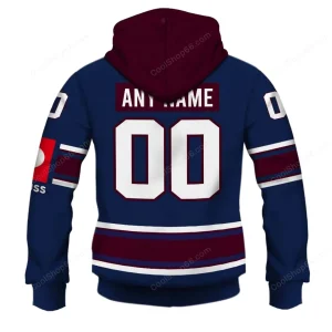 Back view of the Eisbaren Berlin CHL hoodie showing the customizable name and number on the back in white lettering.