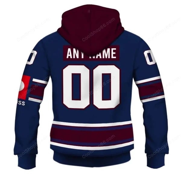 Back view of the Eisbaren Berlin CHL hoodie showing the customizable name and number on the back in white lettering.