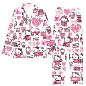 Hello Kitty Pink Power Never Give Up Satin Pajamas