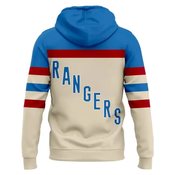 Back of the New York Rangers Centennial Hoodie featuring the diagonal RANGERS text across the shoulders and back.