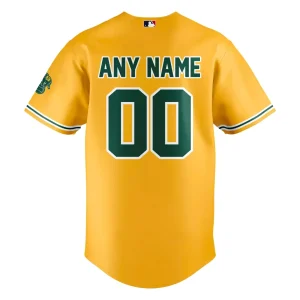 Back of the Oakland Athletics Sacramento custom jersey showing the placement for a personalized name and number in green lettering.