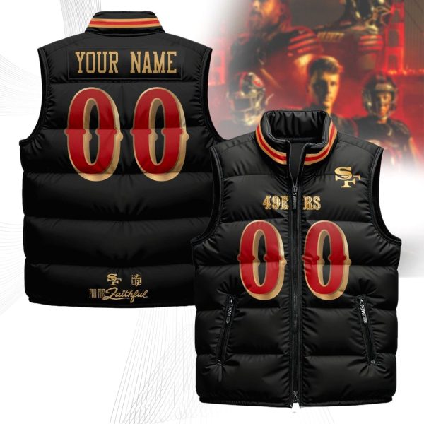 Personalized SF 49ers Puffer Vest – Custom Name & Number NFL Fan Gear