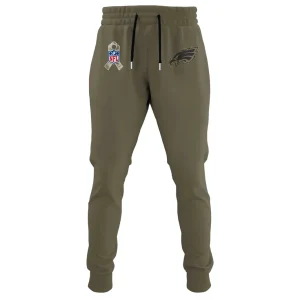 Matching olive green joggers with drawstring waist, small team logo on the thigh and NFL salute ribbon patch on the opposite hip.