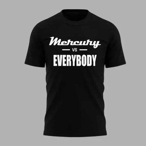 Front of the Phoenix Mercury black t-shirt with the text "Mercury vs EVERYBODY" printed in a bold, stylized white font.