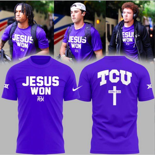 TCU Football x Jesus Won TCU FCA Purple T-Shirt
