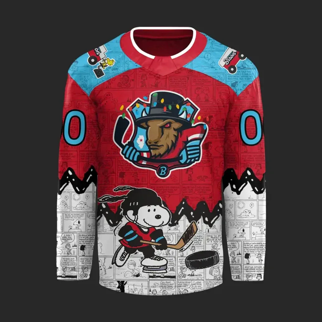 Bloomington Bison Peanuts Night 2025 2026 Hockey Jersey 2 Bloomington Bison Peanuts Night 2025 - 2026 Hockey Jersey