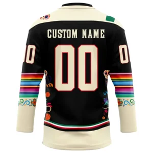 Back of the customizable Coachella Valley Firebirds Dia de Los Muertos jersey showing the placement for a custom name and number.