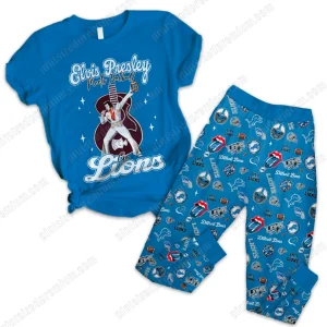Elvis Presley Meets Detroit Lions Football Pajamas Set Elvis Presley Meets Detroit Lions Football Pajamas Set