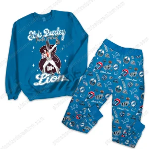 Elvis Presley Meets Detroit Lions Football Pajamas Set