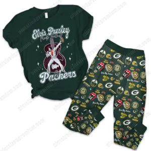 Elvis Presley Meets Go Packers Football Green Pajamas Set