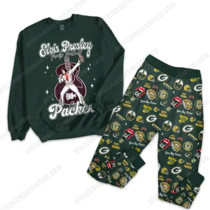 Elvis Presley Meets Go Packers Football Green Pajamas Set