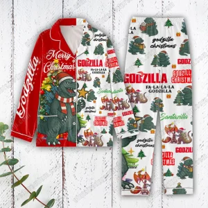 Fa La La Godzilla Merry Christmas Pajamas Set