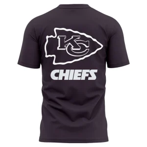 Back of a black t-shirt featuring the white Kansas City Chiefs arrowhead logo and the word "CHIEFS" printed below it.