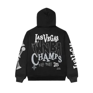 Back view of the Las Vegas Aces champions hoodie showing "Las Vegas WNBA Champs '22 '23 '25" graphic text and team logo.