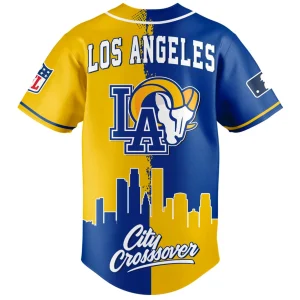 Back of the Los Angeles City Crossover jersey, featuring the LA Rams logo, city skyline, and 'Los Angeles' text on the shoulders.