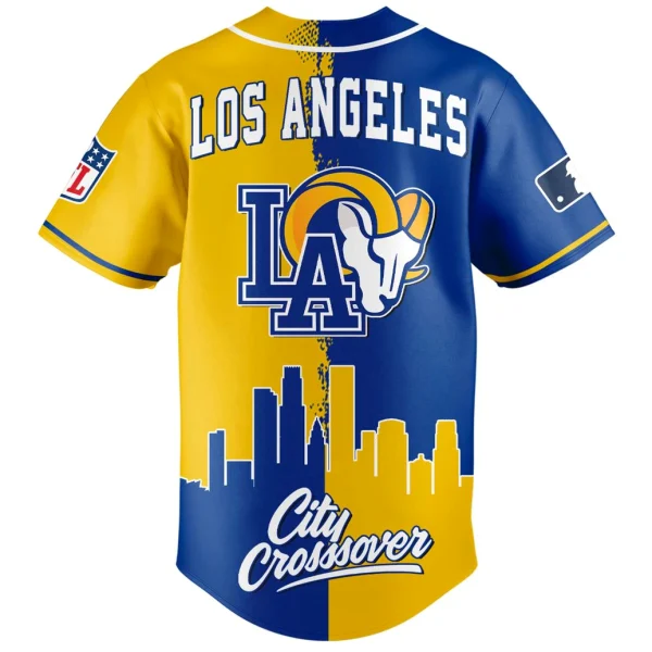 Back of the Los Angeles City Crossover jersey, featuring the LA Rams logo, city skyline, and 'Los Angeles' text on the shoulders.