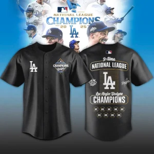 Men’s Los Angeles Dodgers 2025 Nation League Champions Black Jersey