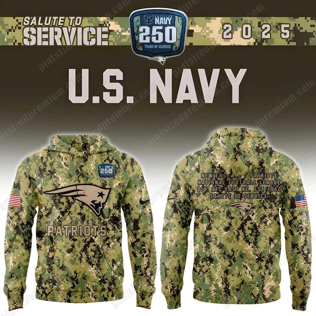 New England Patriots 2025 Salute to Service Navy 250 Hoodie New England Patriots 2025 Salute to Service Navy 250 Hoodie
