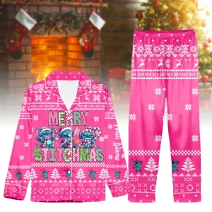 Pink Stitch Merry Christmas Pajamas Set