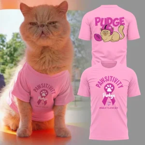 Pudge the Cat Breast Cancer Awareness T-Shirt Pudge the Cat Breast Cancer Awareness T-Shirt