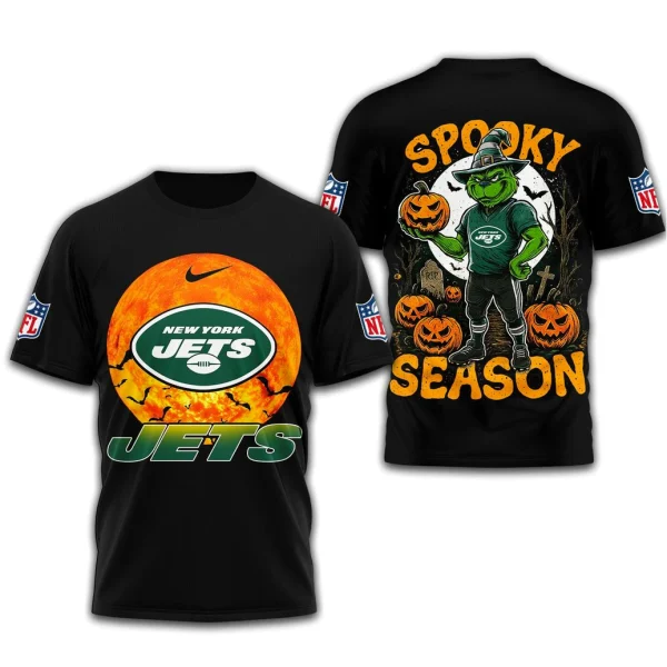 Mockup showing the front and back designs of the Seattle Seahawks Halloween-themed 3D shirt on a white background.