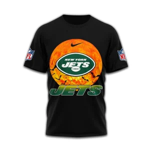 Close-up of the front of the Seattle Seahawks 3D T-shirt, featuring the team logo on a large, fiery orange moon.
