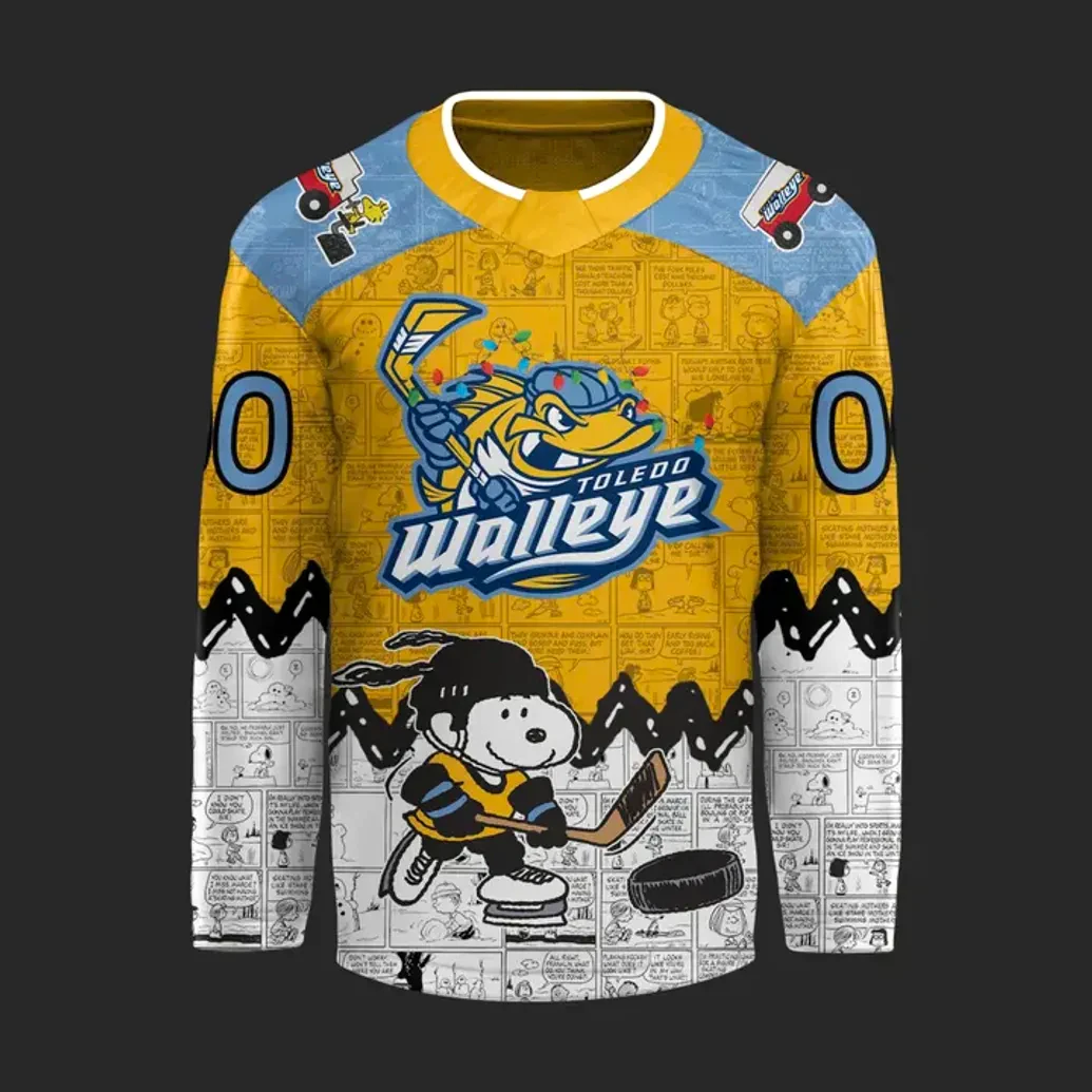 Toledo Walleye Peanuts Night 2025 2026 Hockey Jersey 2 Toledo Walleye Peanuts Night 2025 - 2026 Hockey Jersey