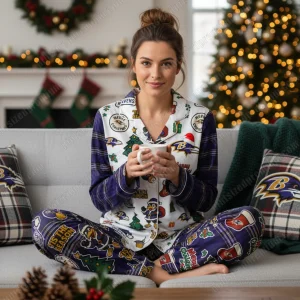 Women's Baltimore Ravens New 2025 Satin Pajamas Set