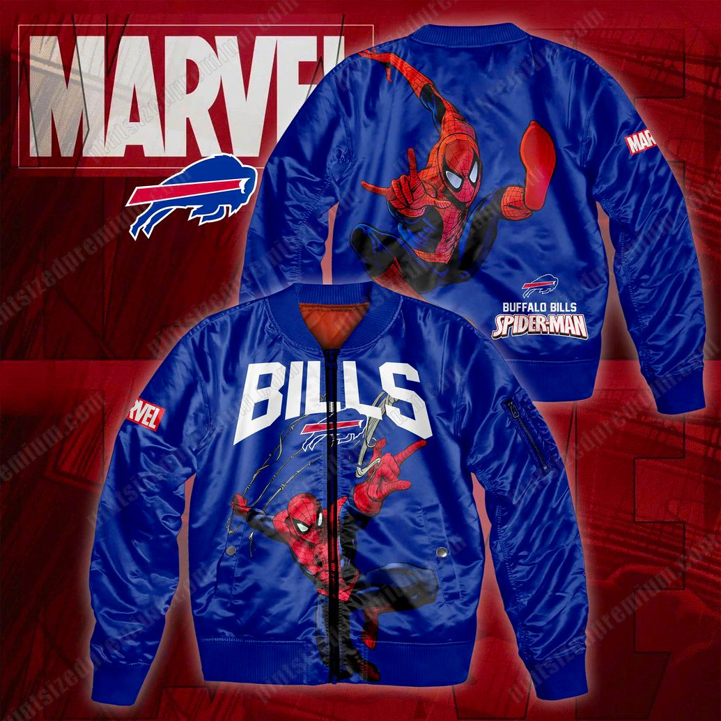 Buffalo Bills Spider Man Marvel Bomber Jacket Buffalo Bills Spider Man Marvel Bomber Jacket