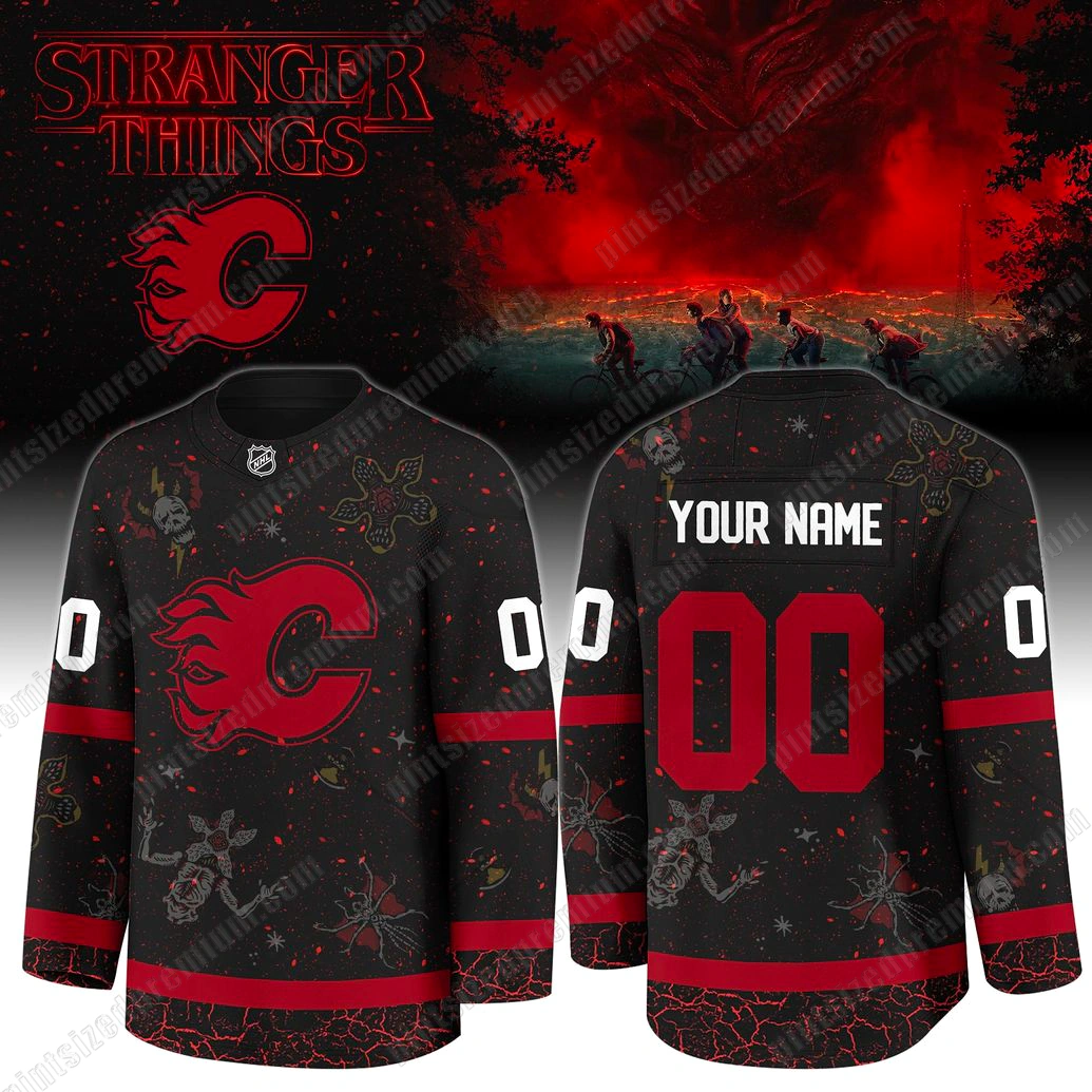 Calgary Flames Stranger Things Custom Hockey Jersey Calgary Flames Stranger Things Custom Hockey Jersey