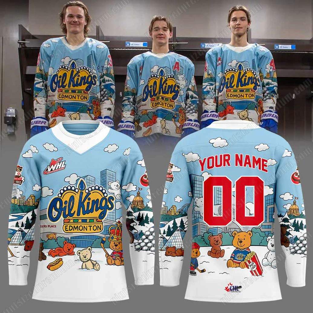 Edmonton Oil Kings 2025 Teddy Bear Toss Custom Hockey Jersey Edmonton Oil Kings 2025 Teddy Bear Toss Custom Hockey Jersey