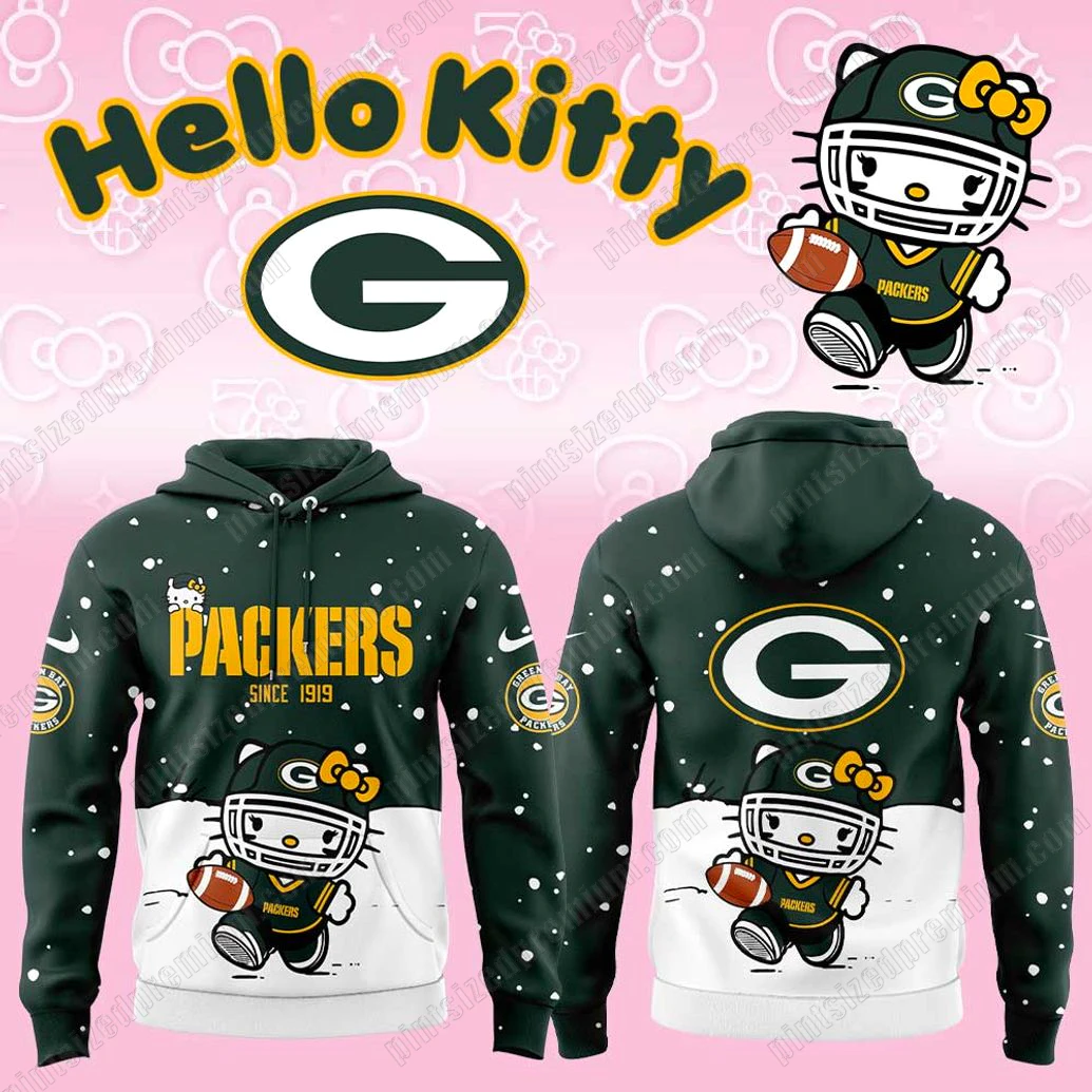Green Bay Packers x Hello Kitty 2025 Since 1919 Hoodie Cap Green Bay Packers x Hello Kitty 2025 Since 1919 Hoodie Cap