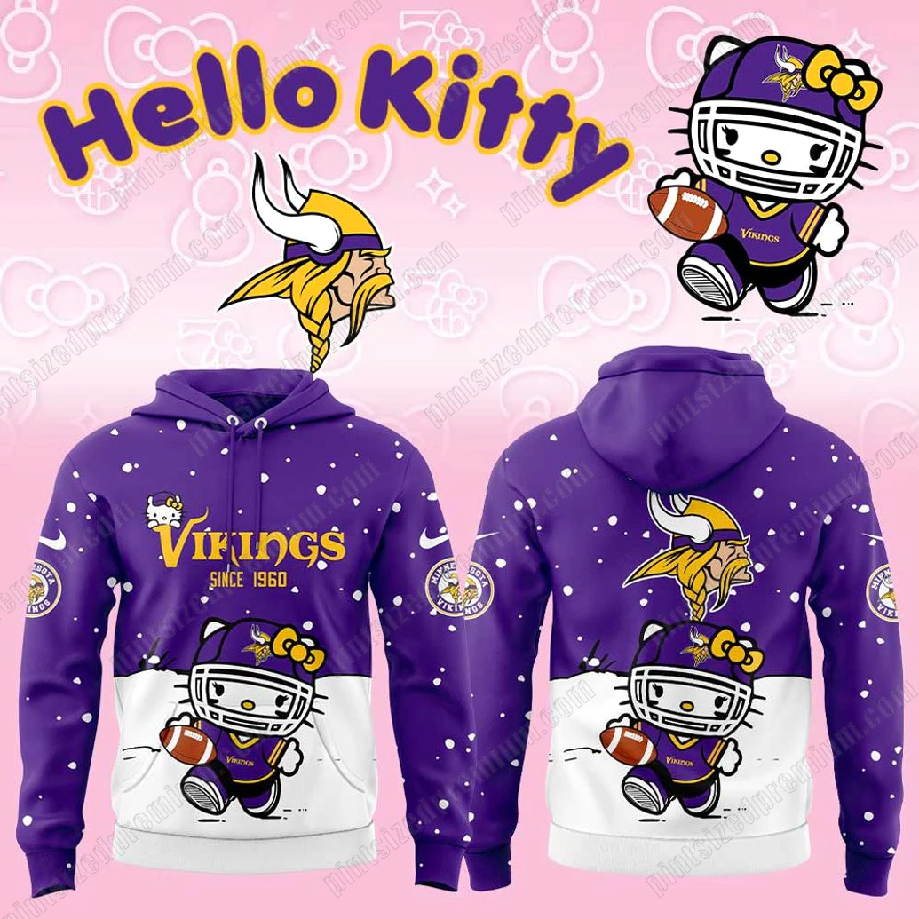 Minnesota Vikings x Hello Kitty 2025 Since 1933 Hoodie Cap Minnesota Vikings x Hello Kitty 2025 Since 1933 Hoodie Cap