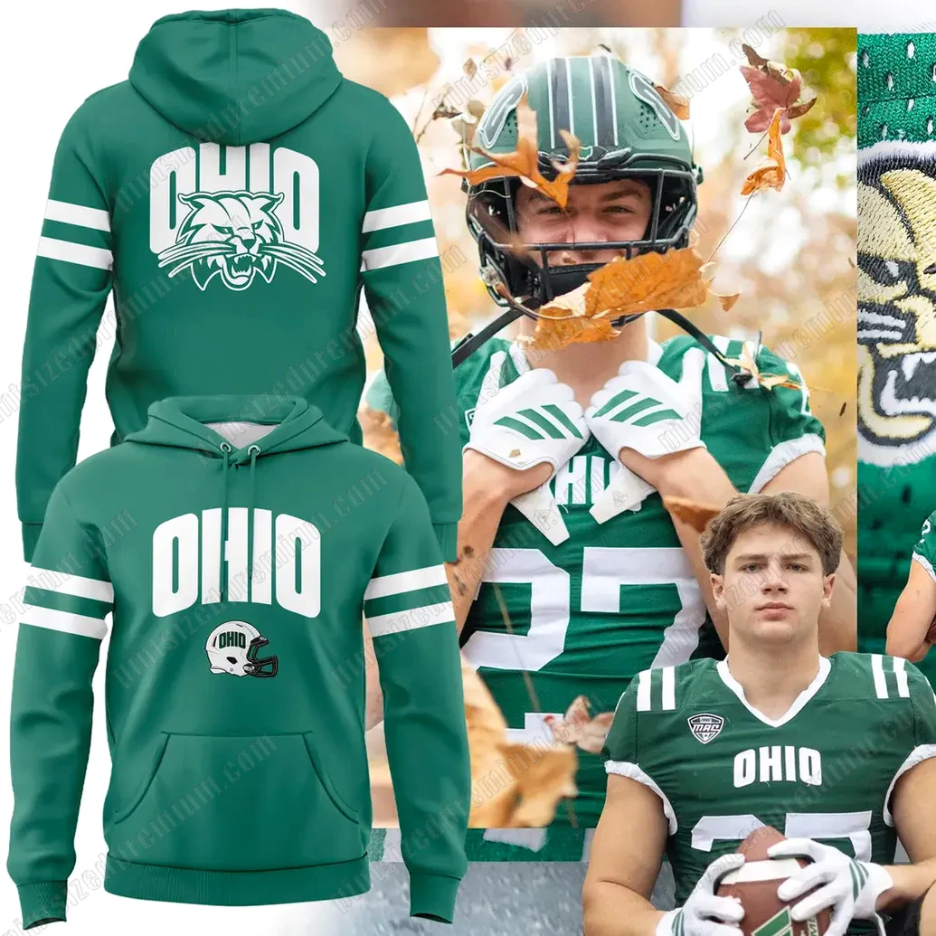 Ohio Bobcats Football 2025 Cutler Green Uniform Hoodie Ohio Bobcats Football 2025 Cutler Green Uniform Hoodie