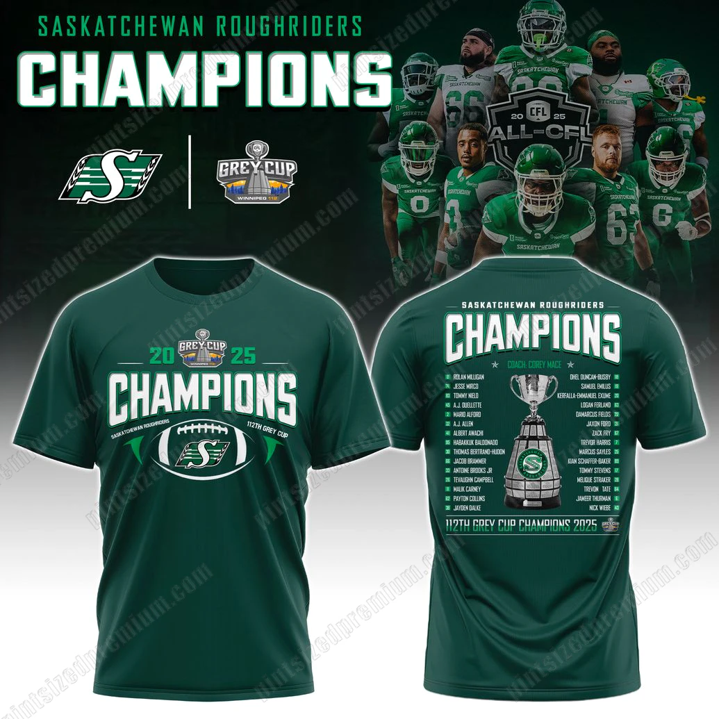 Saskatchewan Roughriders 2025 Champion Grey Cup T-Shirt Saskatchewan Roughriders 2025 Champion Grey Cup T-Shirt