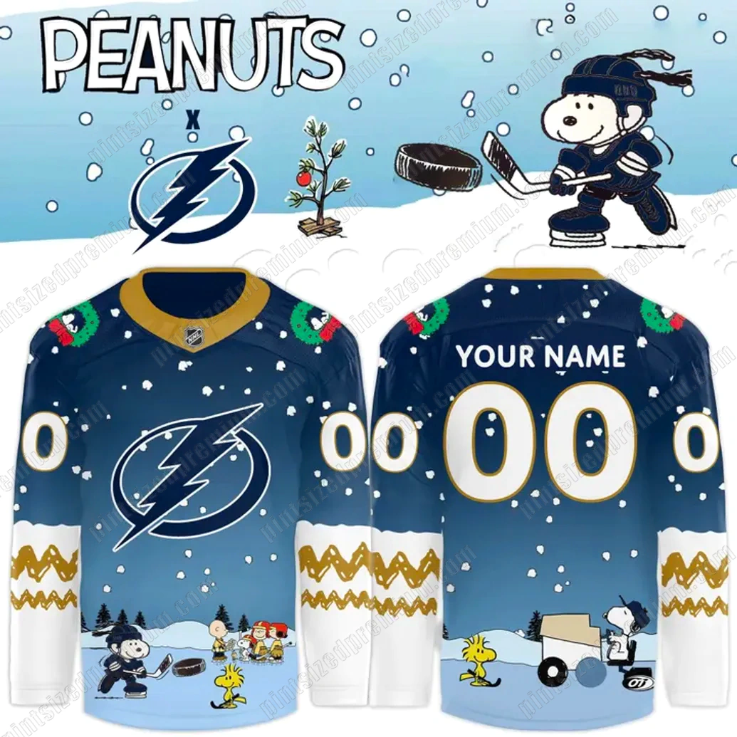 Tampa Bay Lightning 2025 Peanuts Snow Hockey Jersey Tampa Bay Lightning 2025 Peanuts Snow Hockey Jersey