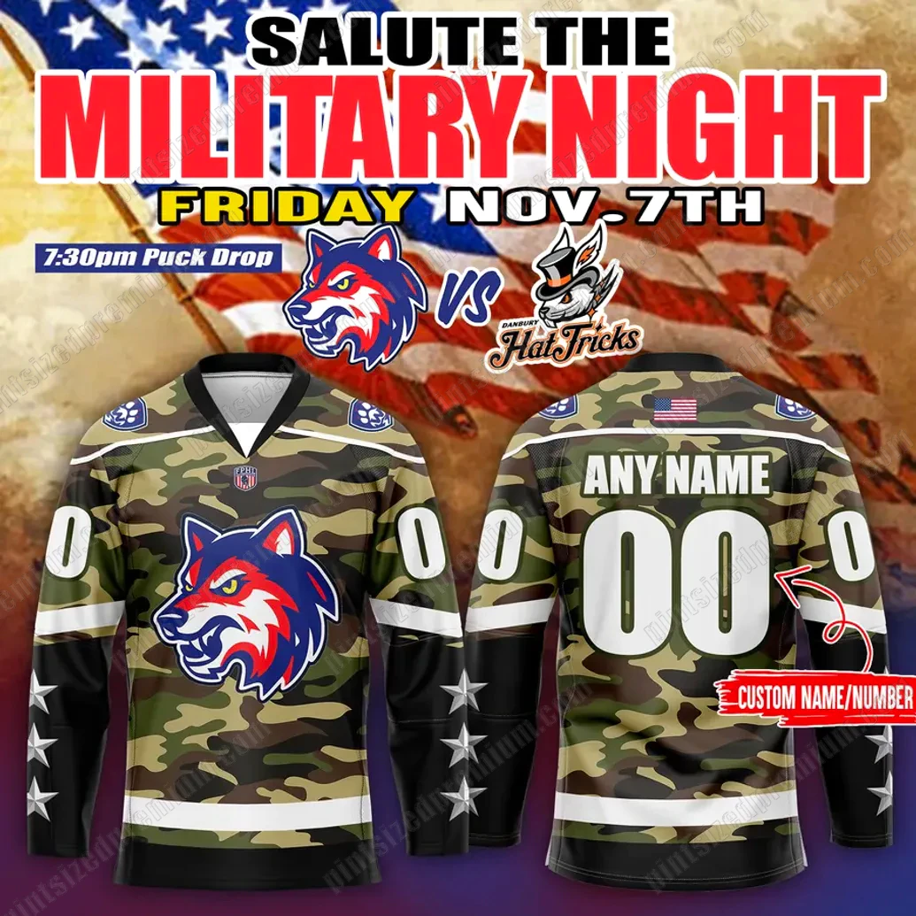 Watertown Wolves Military Night 2025 Limited Hockey Jersey Watertown Wolves Military Night 2025 Limited Hockey Jersey