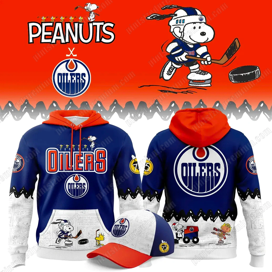 Edmonton Oilers Peanuts Night Hoodie Edmonton Oilers Peanuts Night Hoodie