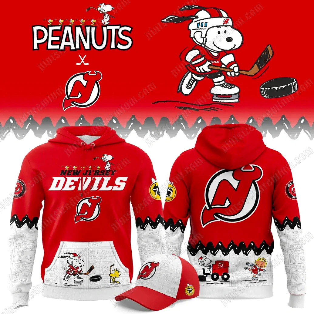 New Jersey Devils Peanuts Night Hoodie New Jersey Devils Peanuts Night Hoodie