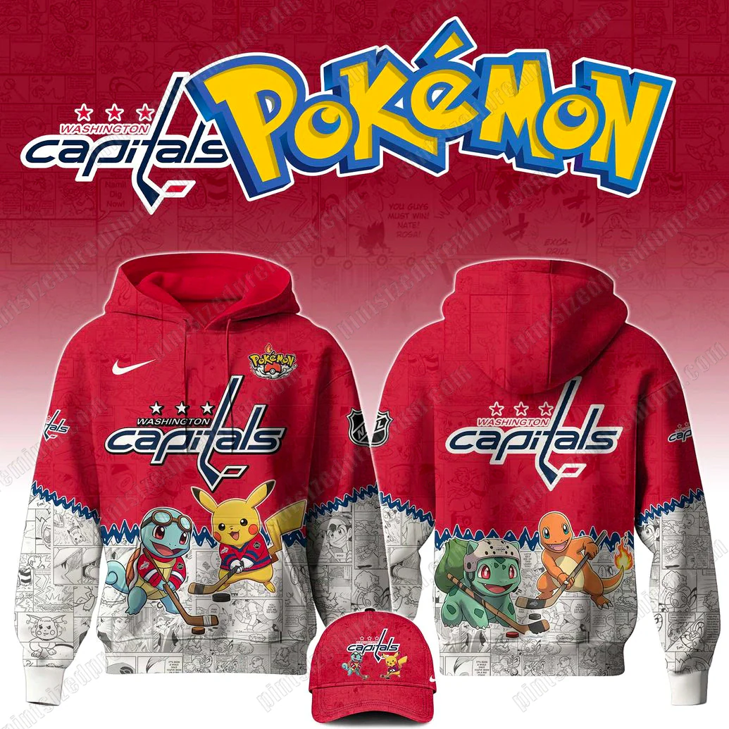 Washington Capitals x Pokemon 2025 Limited Red Hoodie Washington Capitals x Pokemon 2025 Limited Red Hoodie