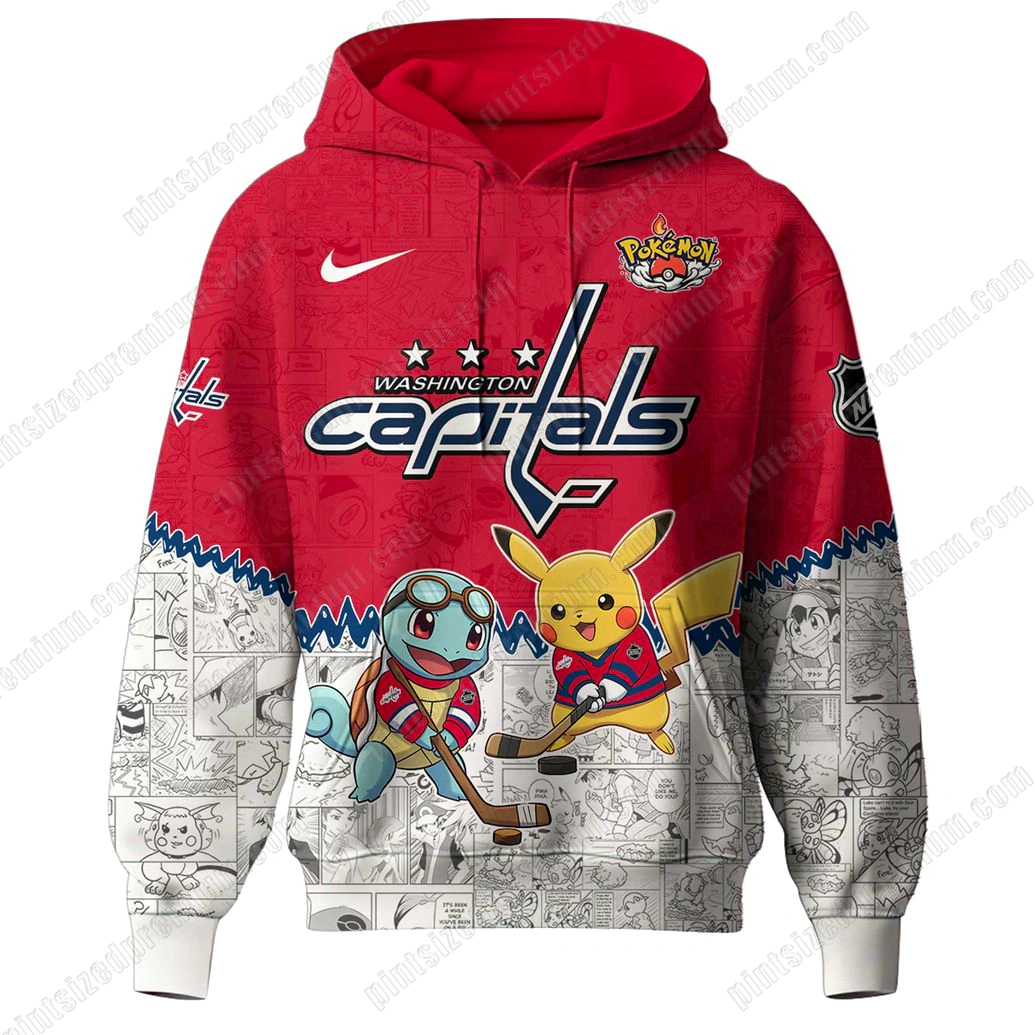Washington Capitals x Pokemon 2025 Limited Red Hoodie Washington Capitals x Pokemon 2025 Limited Red Hoodie