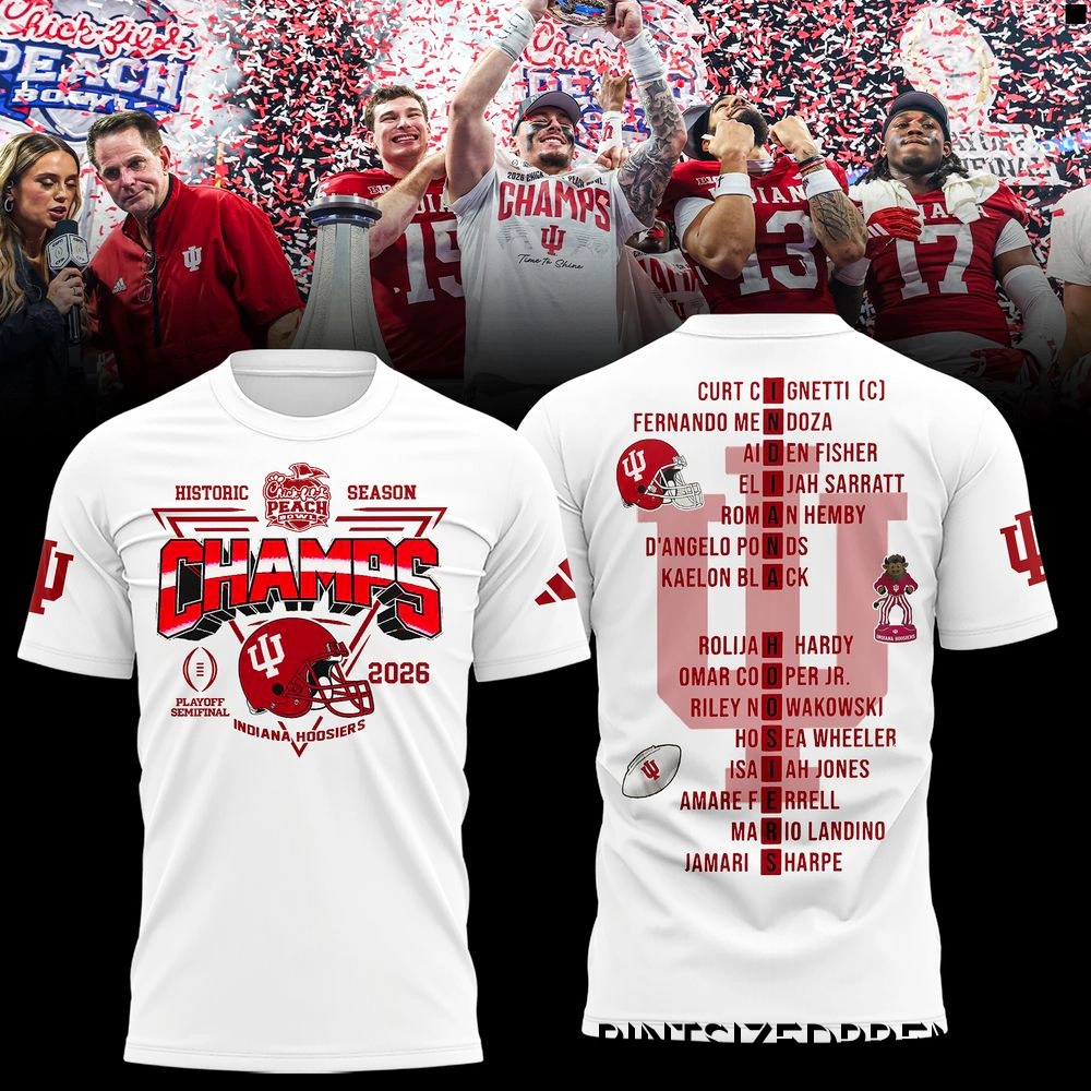 Indiana Hoosiers 2026 Peach Bowl Champions Tee Indiana Hoosiers 2026 Peach Bowl Champions Tee