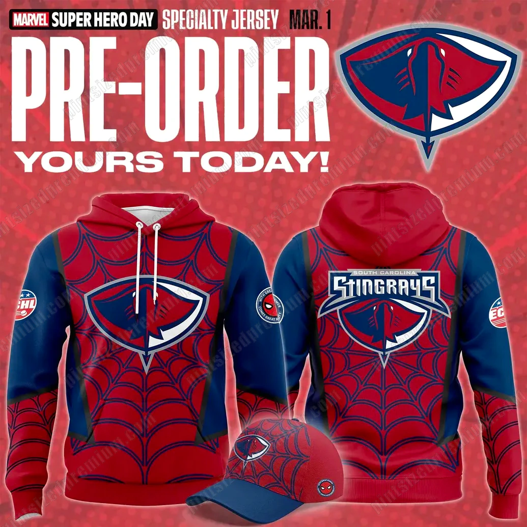 South Carolina Stingrays Marvel Super Hero Day 2026 Hoodie South Carolina Stingrays Marvel Super Hero Day 2026 Hoodie
