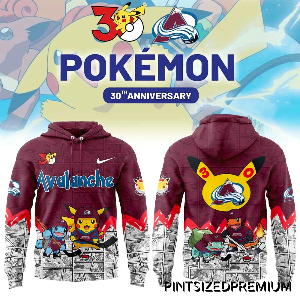 Colorado Avalanche x Pokémon 30th Anniversary 2026 Hoodie Colorado Avalanche x Pokémon 30th Anniversary 2026 Hoodie