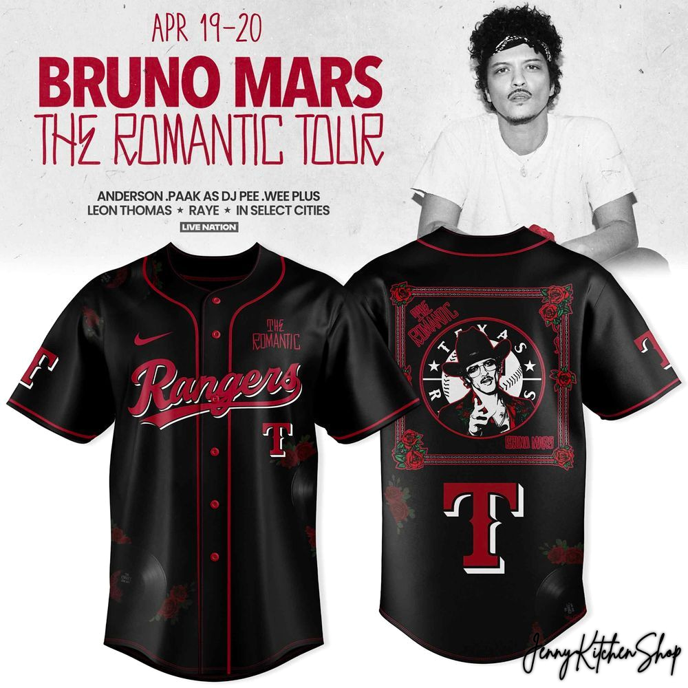 Texas Rangers x Bruno Mars 2026 The Romantic Tour Limited Jersey Texas Rangers x Bruno Mars 2026 The Romantic Tour Limited Jersey